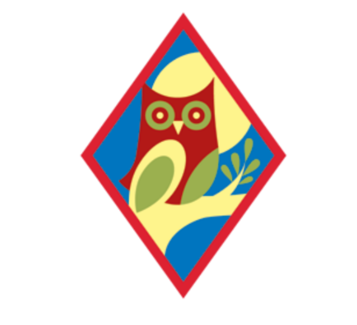 Girl Scout cadete night owl badge with an owl on a tree